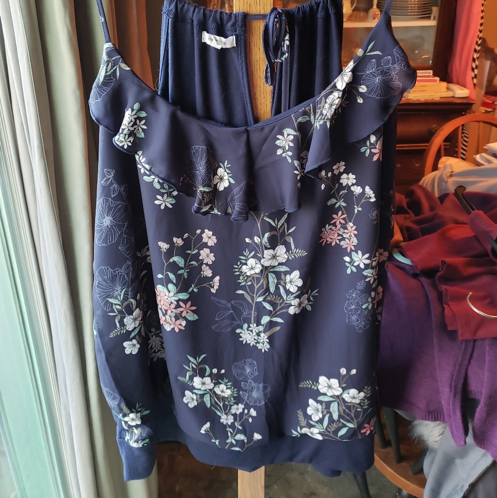 Maurices dressy tank top - navy blue with flowers